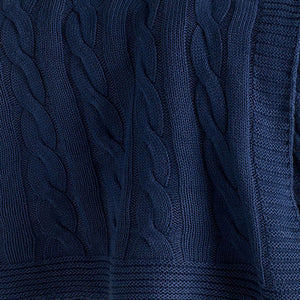 Blue Knitted 100% Cotton Throw Blanket