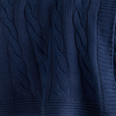 Blue Knitted 100% Cotton Throw Blanket