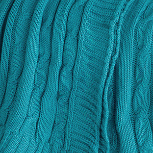 50" X 60" Teal Blue Cotton Cable Knitted Striped Throw Blanket