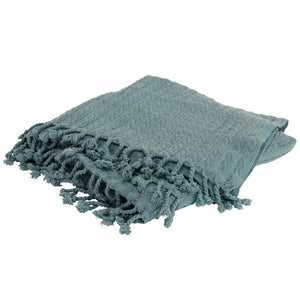 50" X 60" Teal Cotton Cable Knit Throw Blanket with Tassels