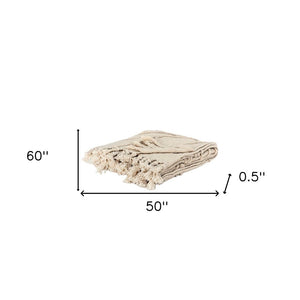 50" X 60" Natural Cotton Woven Floral Throw Blanket with Tassels and Fringe