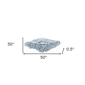 Light Blue Woven 100% Woven Textured Cotton Throw Blanket