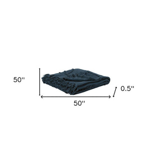 Teal Blue Woven 100% Woven Textured Cotton Throw Blanket