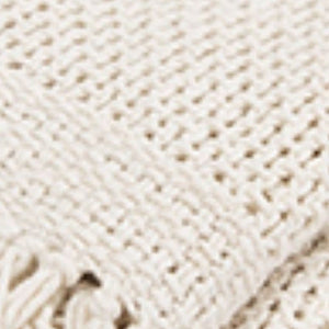 50" X 60" White Cotton Knitted Throw Blanket with Fringe