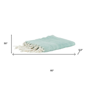 50" X 60" Aqua Woven Poly PET Abstract Stripe Throw Blanket with Tassels