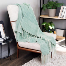 50" X 60" Aqua Woven Poly PET Abstract Stripe Throw Blanket with Tassels