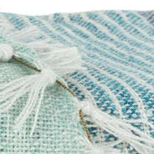 50" X 60" Aqua Blue Teal And Ivory Recycled PET Woven Stripe Throw Blanket with Tassels