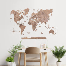 35" X 59" Wood Brown Wood World Map Hanging Dimensional Sculpture