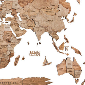 35" X 59" Wood Brown Wood World Map Hanging Dimensional Sculpture