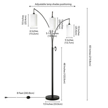 83" Black Three Light Torchiere Floor Lamp With White Frosted Glass Drum Shade