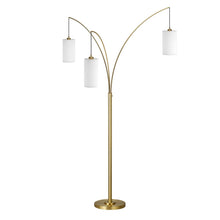 83" Brass Three Light Tree Floor Lamp With White Frosted Glass Drum Shade