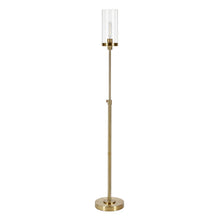66" Brass Adjustable Torchiere Floor Lamp With Clear Glass Cylinder Shade