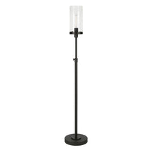 66" Black Adjustable Torchiere Floor Lamp With Clear Glass Cylinder Shade