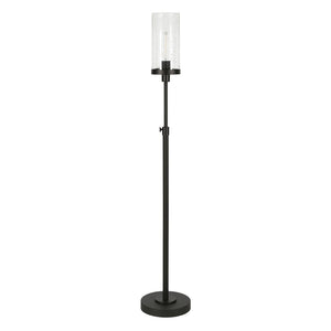 66" Black Adjustable Torchiere Floor Lamp With Clear Glass Cylinder Shade