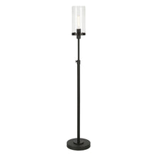 66" Black Adjustable Torchiere Floor Lamp With Clear Glass Cylinder Shade