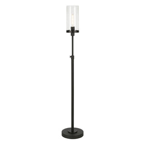 66" Black Adjustable Torchiere Floor Lamp With Clear Glass Cylinder Shade