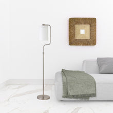 62" Nickel Reading Floor Lamp With White Frosted Glass Drum Shade
