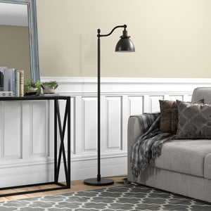 65" Black Swing Arm Floor Lamp With Black Cone Shade