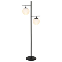 71" Black And White Two Light Tree Floor Lamp With White Glass Globe Shade