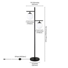 71" Black And White Two Light Tree Floor Lamp With White Glass Globe Shade