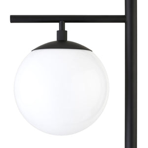 71" Black And White Two Light Tree Floor Lamp With White Glass Globe Shade