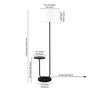 66" Black Tray Table Floor Lamp With White No Pattern Frosted Glass Drum Shade