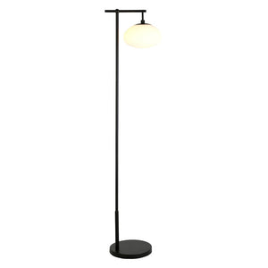 68" Black And White Reading Floor Lamp With White Glass Globe Shade