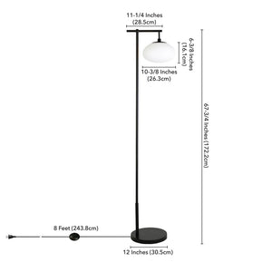 68" Black And White Reading Floor Lamp With White Glass Globe Shade