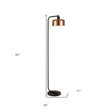 57" Black Arched Floor Lamp With Copper Metal Bell Shade