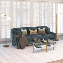 70" Brass Two Light Tree Floor Lamp With White Frosted Glass Globe Shade