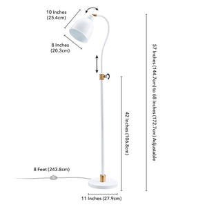 68" Brass Adjustable Reading Floor Lamp With White Frosted Glass Dome Shade