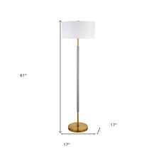 61" Brass Two Light Floor Lamp With White Frosted Glass Drum Shade