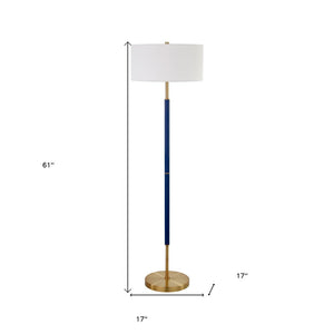 61" Brass Two Light Floor Lamp With White Frosted Glass Drum Shade
