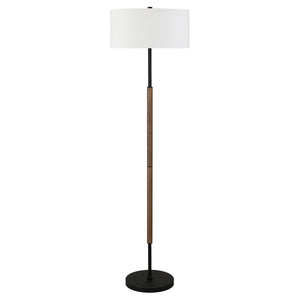 61" Black Two Light Floor Lamp With White Frosted Glass Drum Shade
