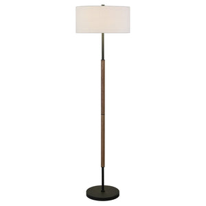 61" Black Two Light Floor Lamp With White Frosted Glass Drum Shade