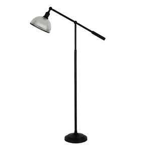 58" Black Swing Arm Floor Lamp With Clear Glass Dome Shade