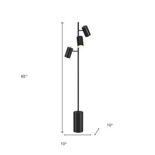 65" Black Three Light Tree Floor Lamp With Black Metal Drum Shade