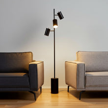 65" Black Three Light Tree Floor Lamp With Black Metal Drum Shade