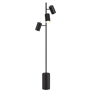 65" Black Three Light Tree Floor Lamp With Black Metal Drum Shade