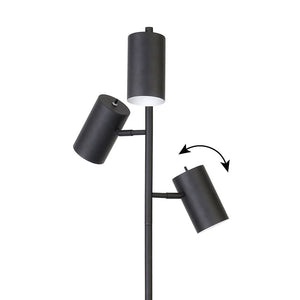 65" Black Three Light Tree Floor Lamp With Black Metal Drum Shade