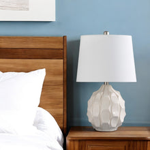 22" Cream Ceramic Faceted Table Lamp With Off White Drum Shade