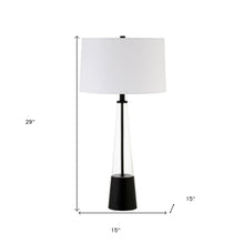 29" Black and Clear Metal and Glass Table Lamp With White Drum Shade