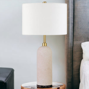 22" Sand Ceramic Table Lamp With White Drum Shade