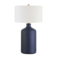29" Navy Blue Ceramic Table Lamp With White Drum Shade
