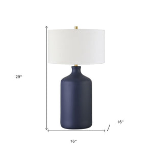 29" Navy Blue Ceramic Table Lamp With White Drum Shade