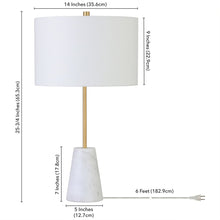 26" Gold and White Marble Table Lamp With White Drum Shade