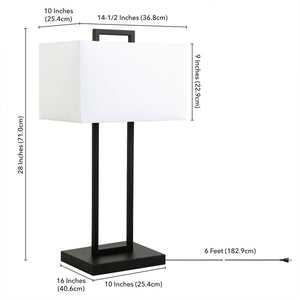 28" Black Metal Table Lamp With White Shade