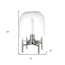 15" Nickel Metal Table Lamp With Clear Cylinder Shade