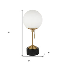 18" Black and Gold Marble Globe Table Lamp With White Globe Shade