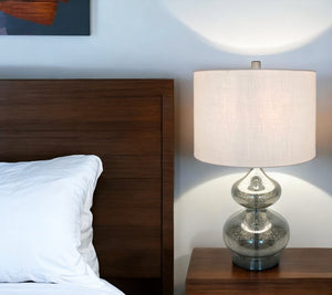 23" Silver Glass Gourd Table Lamp With White Drum Shade